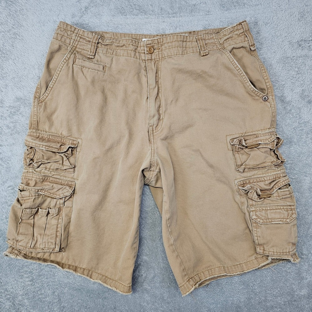 Plugg Y2K Vintage Cargo Shorts Mens 36 Khaki Utility Skate Streetwear Grunge